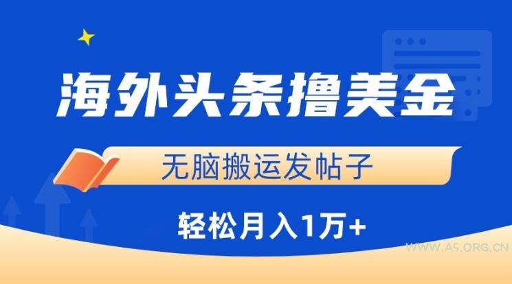 海外头条撸美金，无脑搬运发帖子，月入1万+，小白轻松掌握【揭秘】-A5资源网