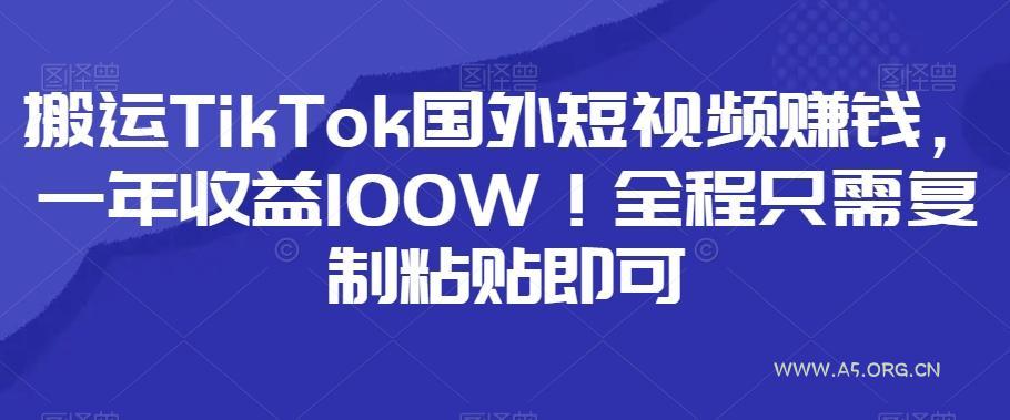 搬运TikTok国外短视频赚钱，一年收益100W！全程只需复制粘贴即可-A5资源网