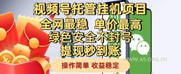 视频号托管挂G项目全网最稳，单价最高，绿色安全不封号提现秒到账，操作简单，收益稳定【揭秘】-A5资源网