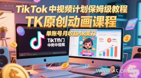 TikTok中视频计划保姆级教程，TK原创动画课程，单账号月收益4k美刀-A5资源网