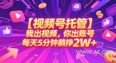 【视频号托管 】我出视频，你出账号，每天5分钟发布，最高躺挣2W+【揭秘】-A5资源网
