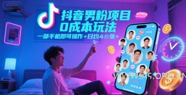 抖音男粉项目0成本玩法，一部手机即可操作，日均4张+，时间自由-A5资源网