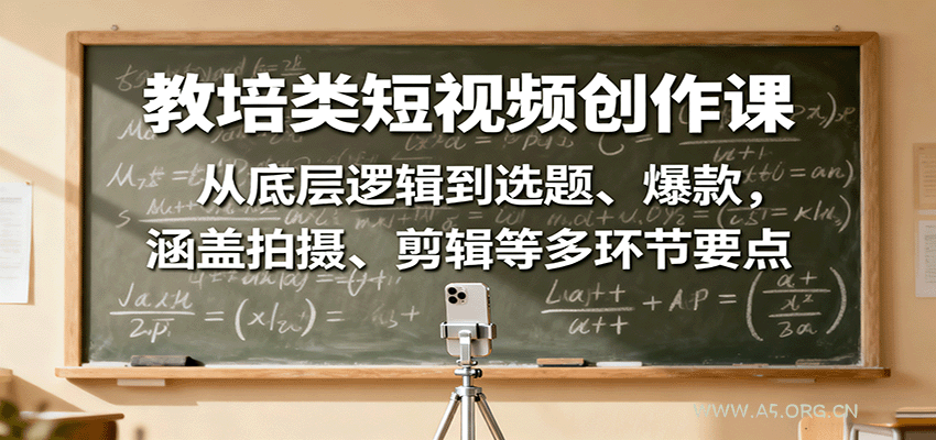 教培类短视频创作课：从底层逻辑到选题、爆款，涵盖拍摄、剪辑等多环节要点-A5资源网