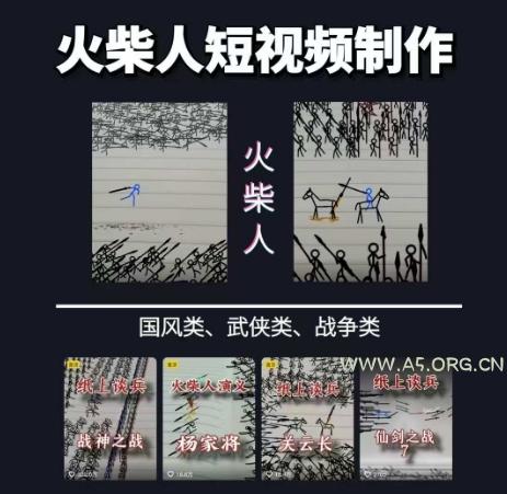 火柴人短视频-纸上谈兵，独一无二的视频展示风格，国风，战争动画，短视频差异化新赛道-A5资源网