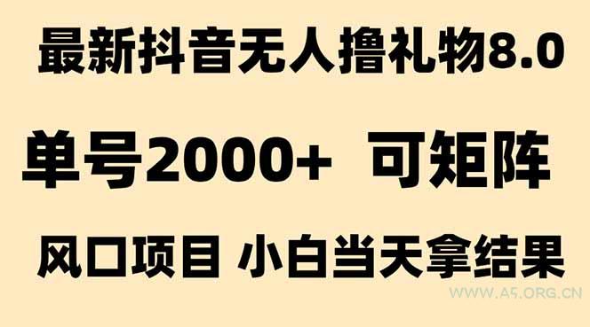 抖音无人撸礼物8.0玩法 全新风口   见效果快  全无人  单号当天产出2000+-A5资源网