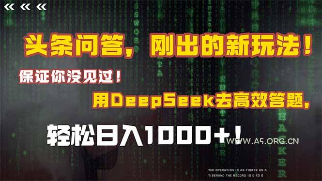 头条问答，刚出的新玩法！保证你没见过！结合Deepseek高效答题，轻松日...-A5资源网