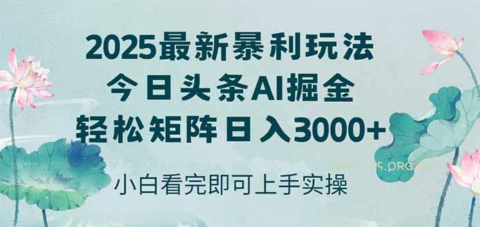 今日头条2025年最新暴利玩法，思路简单，复制粘贴，轻松实现矩阵日入3000+-A5资源网