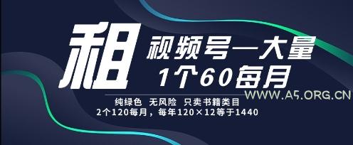 租视频号，一个60每月，2个120.纯绿色、无风险，常年租【揭秘】-A5资源网