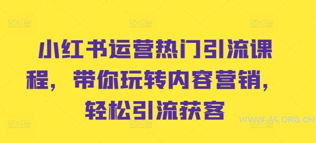 小红书运营热门引流课程，带你玩转内容营销，轻松引流获客-A5资源网