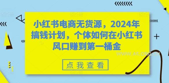 小红书电商无货源，2024年搞钱计划，个体如何在小红书风口赚到第一桶金-A5资源网
