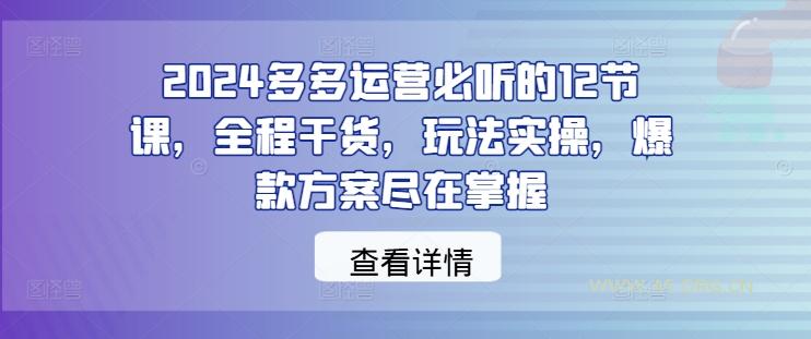 2024多多运营必听的12节课，全程干货，玩法实操，爆款方案尽在掌握-A5资源网