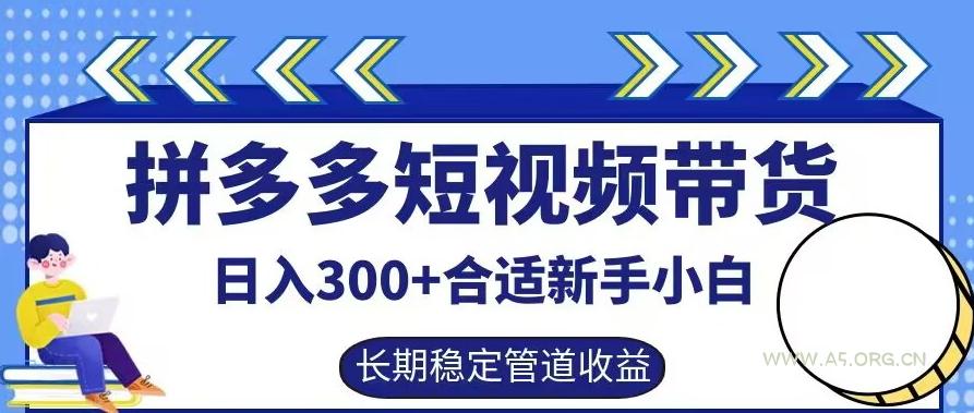 拼多多短视频带货日入300+有长期稳定被动收益，合适新手小白【揭秘】-A5资源网