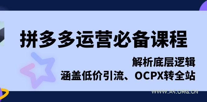拼多多运营必备课程，解析底层逻辑，涵盖低价引流、OCPX转全站-A5资源网