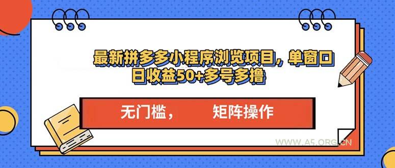 最新拼多多小程序变现项目，单窗口日收益50+多号操作-A5资源网