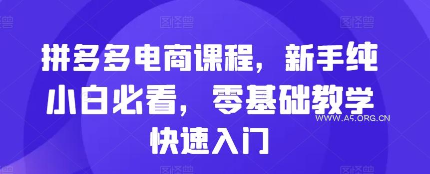 拼多多电商课程，新手纯小白必看，零基础教学快速入门-A5资源网