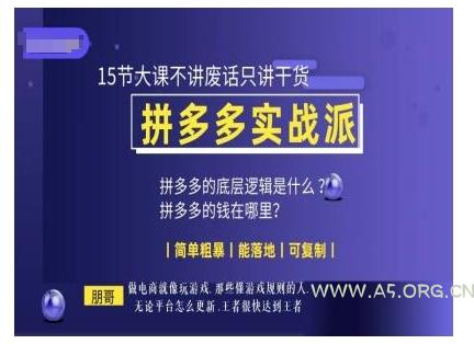 朋哥电商(拼多多实战派)，15节大课不讲废话只讲干货，简单粗暴 能落地 可复制-A5资源网
