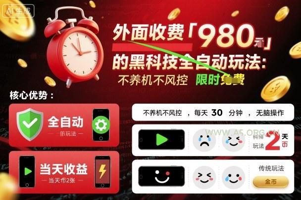 外面收费980的黑科技全自动玩法，不养机不风控，每天30分钟，无脑操作，当天收益2张【揭秘】-A5资源网