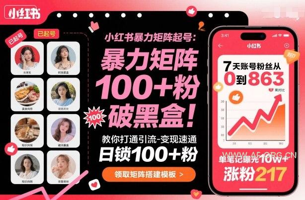 小红书暴力矩阵起号，教你打通引流-变现速通，日锁100+粉，破流量黑盒-A5资源网