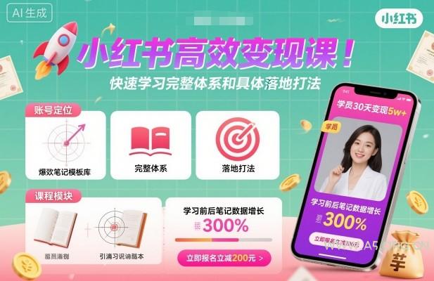 小红书高效变现课，快速学习小红书完整体系和具体落地打法-A5资源网