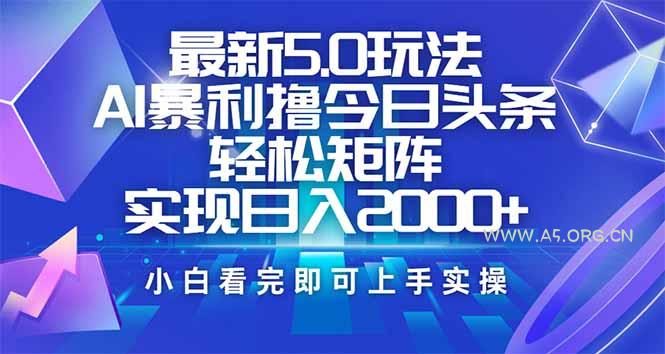 今日头条最新5.0玩法，思路简单，复制粘贴，轻松实现矩阵日入2000+-A5资源网