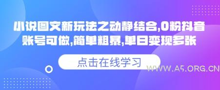 小说推文图文新玩法之动静结合，0粉抖音账号可做，简单粗暴，单日变现多张-A5资源网