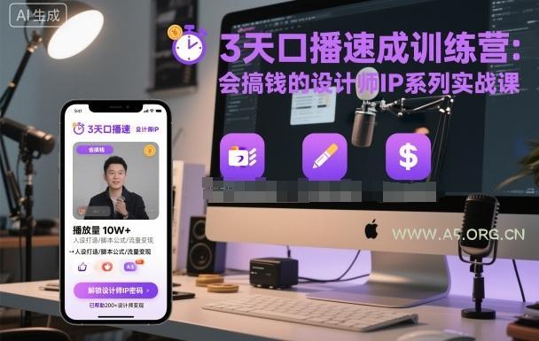 3天口播速成训练营，会搞钱的设计师IP系列实战课-A5资源网