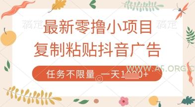 最新零撸小项目，复制粘贴抖音广告即可挣钱，平台大水，任务不限量，一天数张【揭秘】-A5资源网