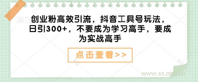 创业粉高效引流，抖音工具号玩法，日引300+，不要成为学习高手，要成为实战高手-A5资源网