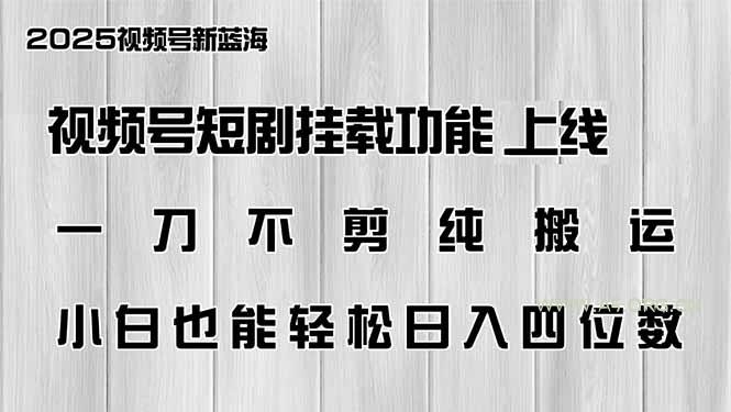 视频号短剧挂载功能上线，一刀不剪纯搬运，小白也能轻松日入四位数-A5资源网