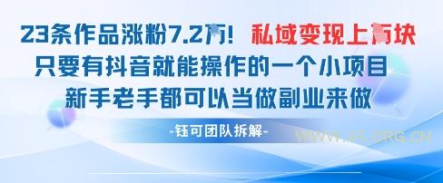 抖音私域项目23条作品涨粉7.2W，私域变现1W-A5资源网