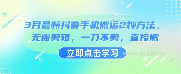 3月最新抖音手机搬运2种方法，无需剪辑，一刀不剪，直接搬-A5资源网