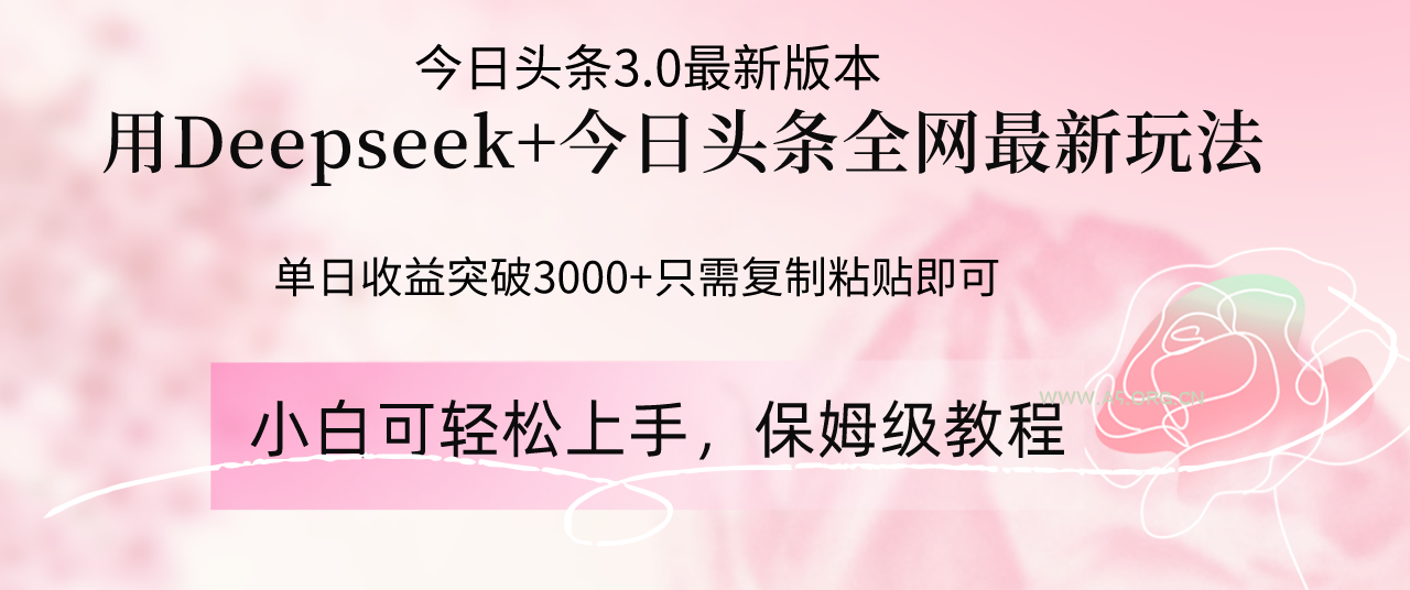 Deepseek结合今日头条全网最新玩法，单日收益突破3000+，只需要简单的...-A5资源网