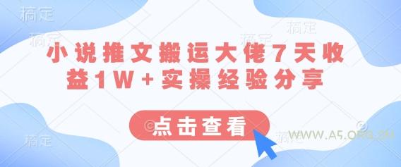 小说推文搬运大佬7天收益1W+实操经验分享-A5资源网
