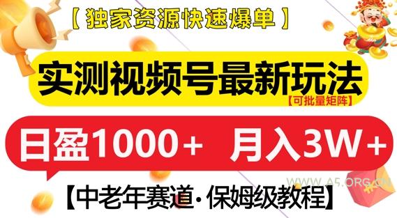 实测视频号最新玩法，中老年赛道，独家资源，月入过W+【揭秘】-A5资源网