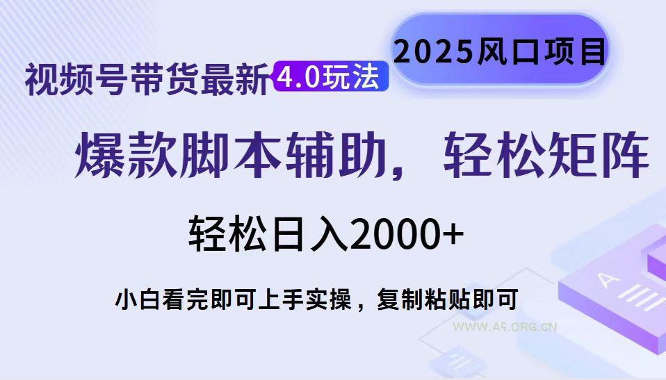 视频号带货最新4.0玩法，作品制作简单，当天起号，复制粘贴，轻松矩阵...-A5资源网