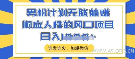 男粉计划无脑躺Z，顺应人性的风口项目，谁发谁火，加爆微信，日入多张【揭秘】-A5资源网