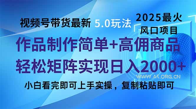 视频号带货最新5.0玩法，作品制作简单，当天起号，复制粘贴，轻松矩阵...-A5资源网