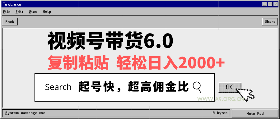 视频号带货6.0，轻松日入2000+，起号快，复制粘贴即可，超高佣金比-A5资源网