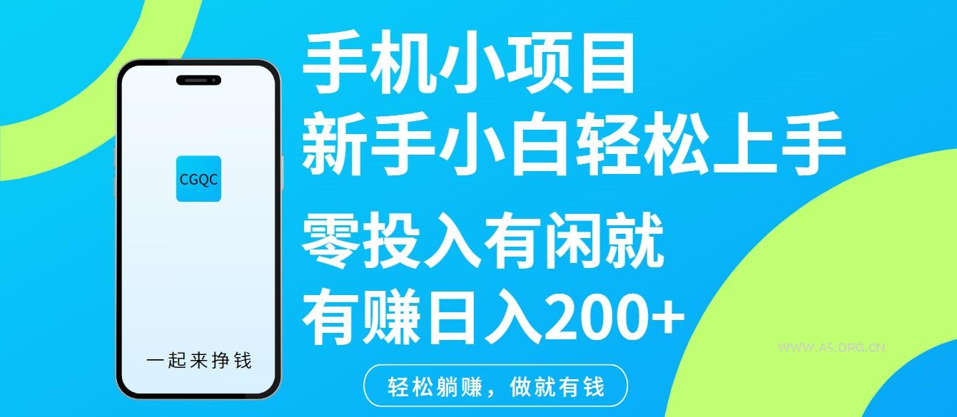 手机小项目新手小白轻松上手零投入有闲就有赚日入200+-A5资源网