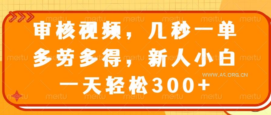 审核视频，几秒一单，多劳多得，新人小白一天轻松300+-A5资源网