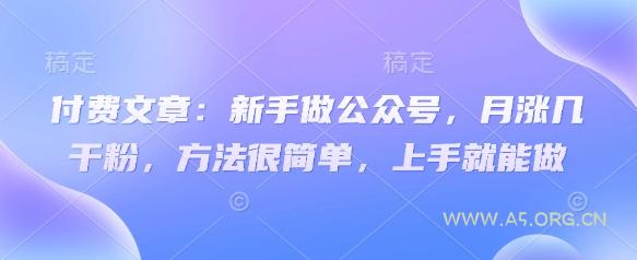 付费文章：新手做公众号，月涨几干粉，方法很简单，上手就能做-A5资源网