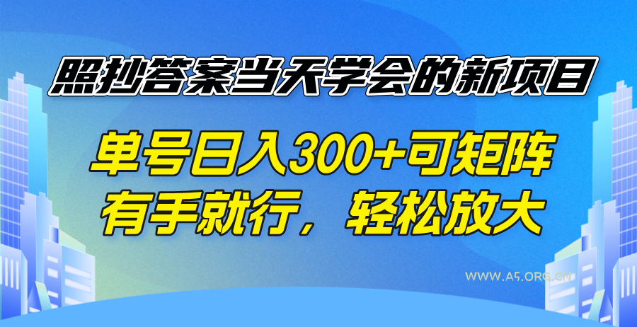 照抄答案当天学会的新项目，单号日入300 +可矩阵，有手就行，轻松放大-A5资源网