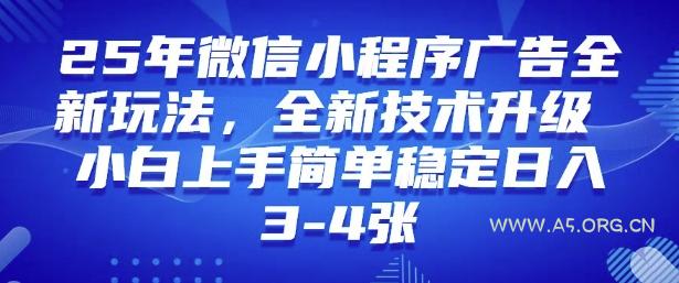 2025年微信小程序最新玩法纯小白易上手，稳定日入多张，技术全新升级【揭秘】-A5资源网