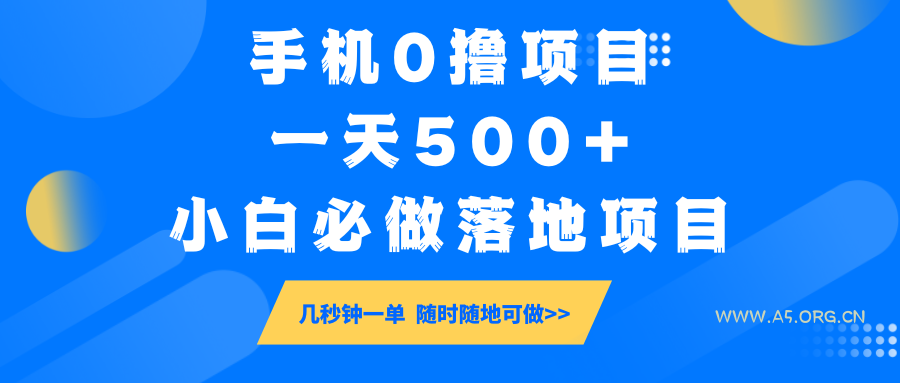 手机0撸项目，一天500+，小白必做落地项目 几秒钟一单，随时随地可做-A5资源网