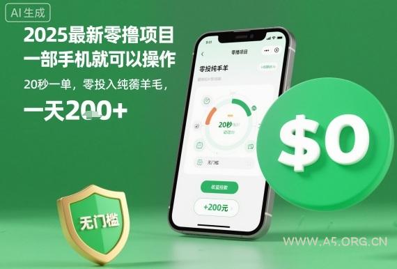 2025最新零撸项目，一部手机就可以操作，20秒一单，零投入纯薅羊毛，无门槛，一天200+【揭秘】-A5资源网