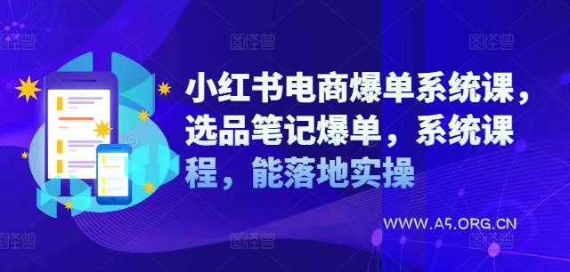 小红书电商爆单系统课，选品笔记爆单，系统课程，能落地实操-A5资源网