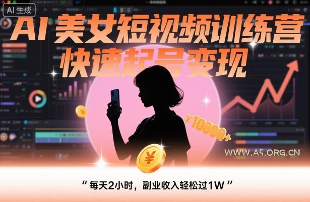 AI美女短视频训练营，快速起号变现，每天2小时，副业收入轻松过1W-A5资源网