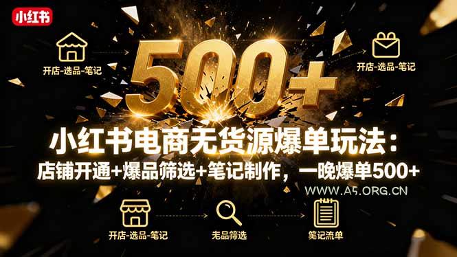 小红书电商无货源爆单玩法：店铺开通+爆品筛选+笔记制作，一晚爆单500+-A5资源网