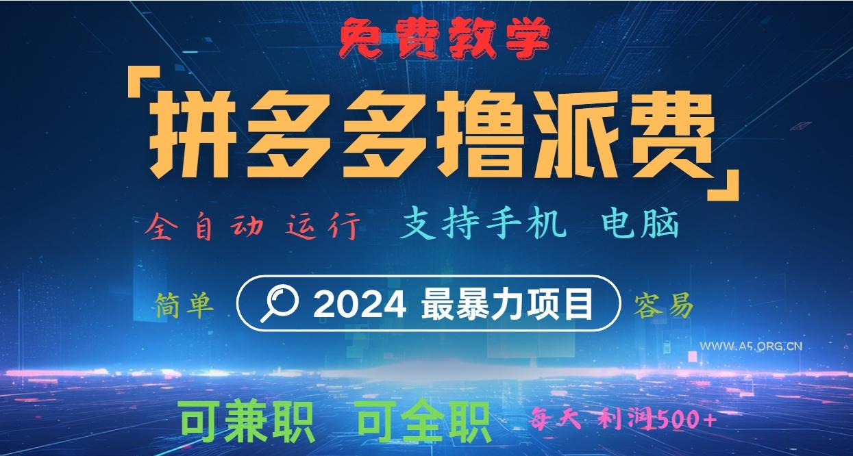 拼多多撸派费，2024最暴利的项目。软件全自动运行，日下1000单。每天利润500+，免费-A5资源网