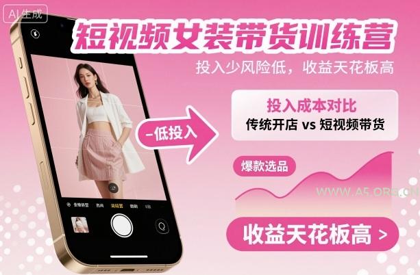 短视频女装带货训练营，投入少风险低，收益天花板高-A5资源网